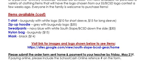 VISIT Link for images & logo shown below to see SWAG/Clothing Items (click blue link here to view):   South Slope/BCSD Clothing/SWAG Items